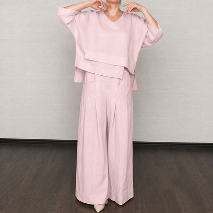 Ensemble deux pièces décontracté à col rond et pantalon large