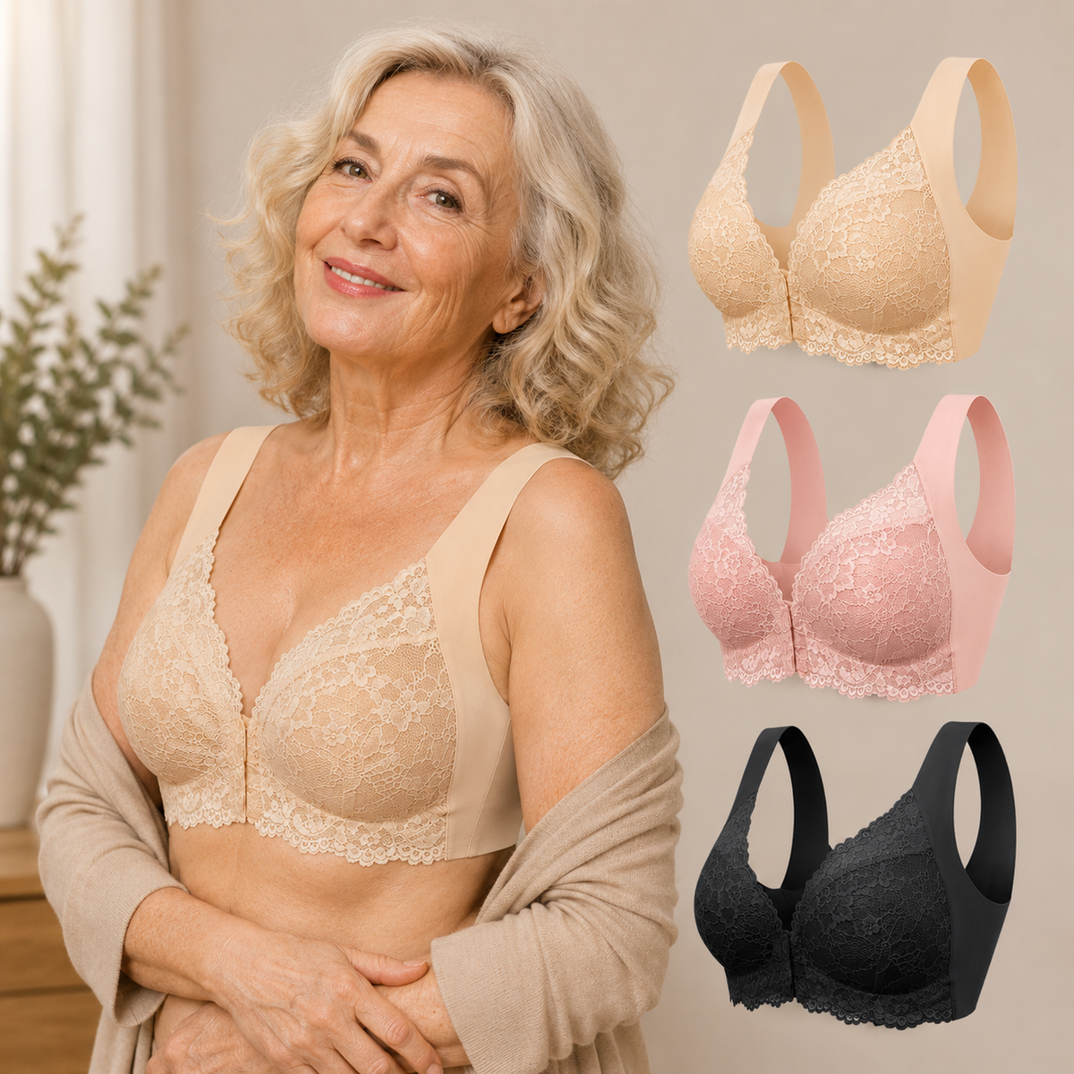 (PACK DE 3) Soutien-gorge Sans Fil Galbant Avec Fermeture Frontale
