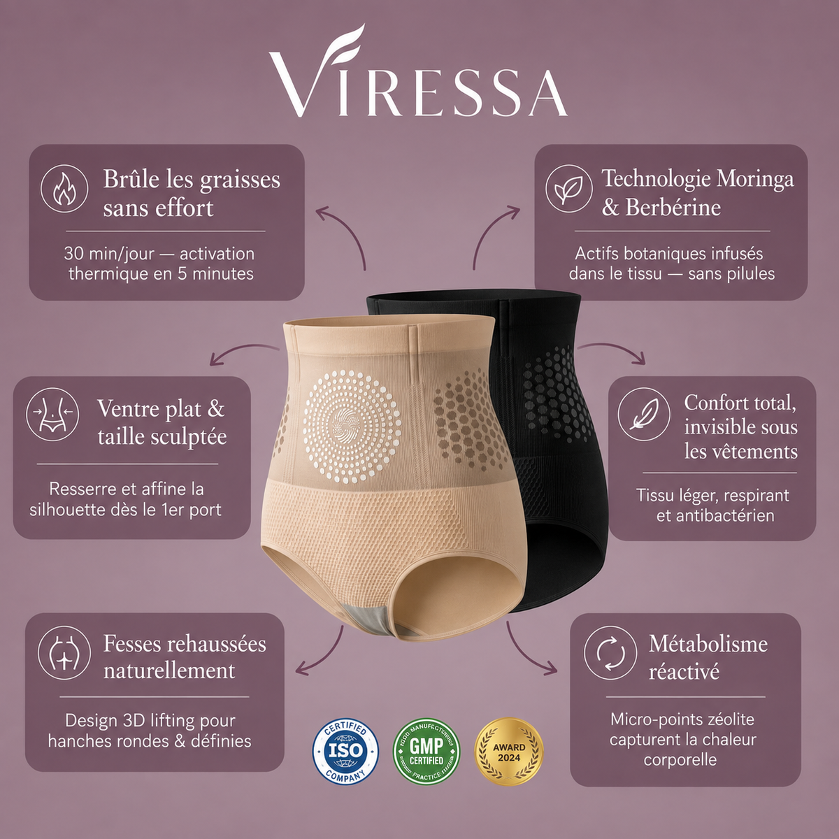 Viressa® Short Brûle-Graisses Moringa & Berbérine, Le short 4-en-1