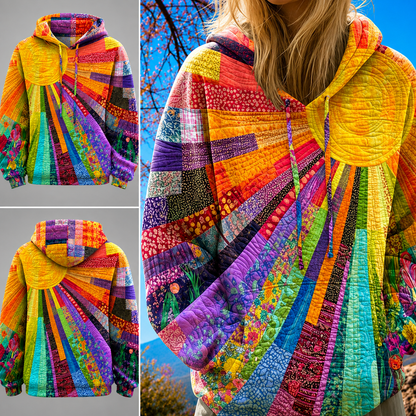 Sweat-shirt femme matelassé à capuche, imprimé soleil multicolore 3D