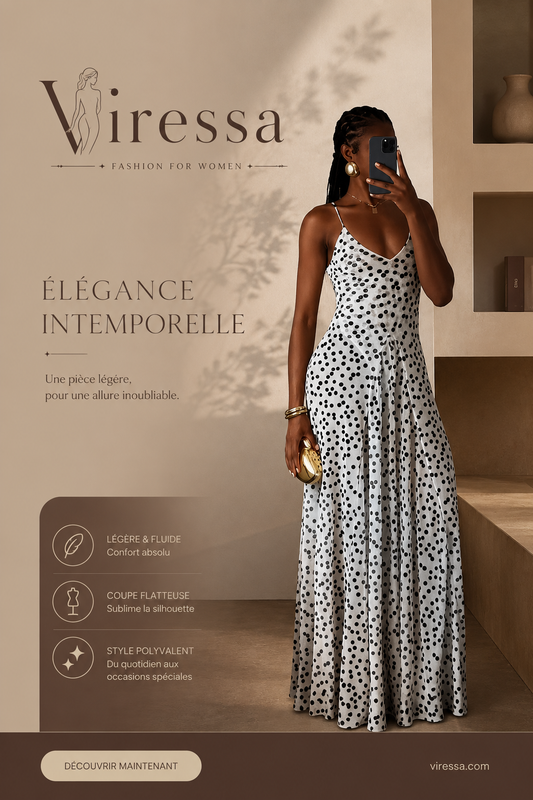 Robe longue à pois, sans manches, à bretelles et taille haute
